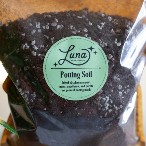 Bag of Luna Potting Soil with a visible brand label, ingredients listed in description